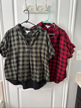 Plaid Popover Shirt - Olive/Black & Red/Black